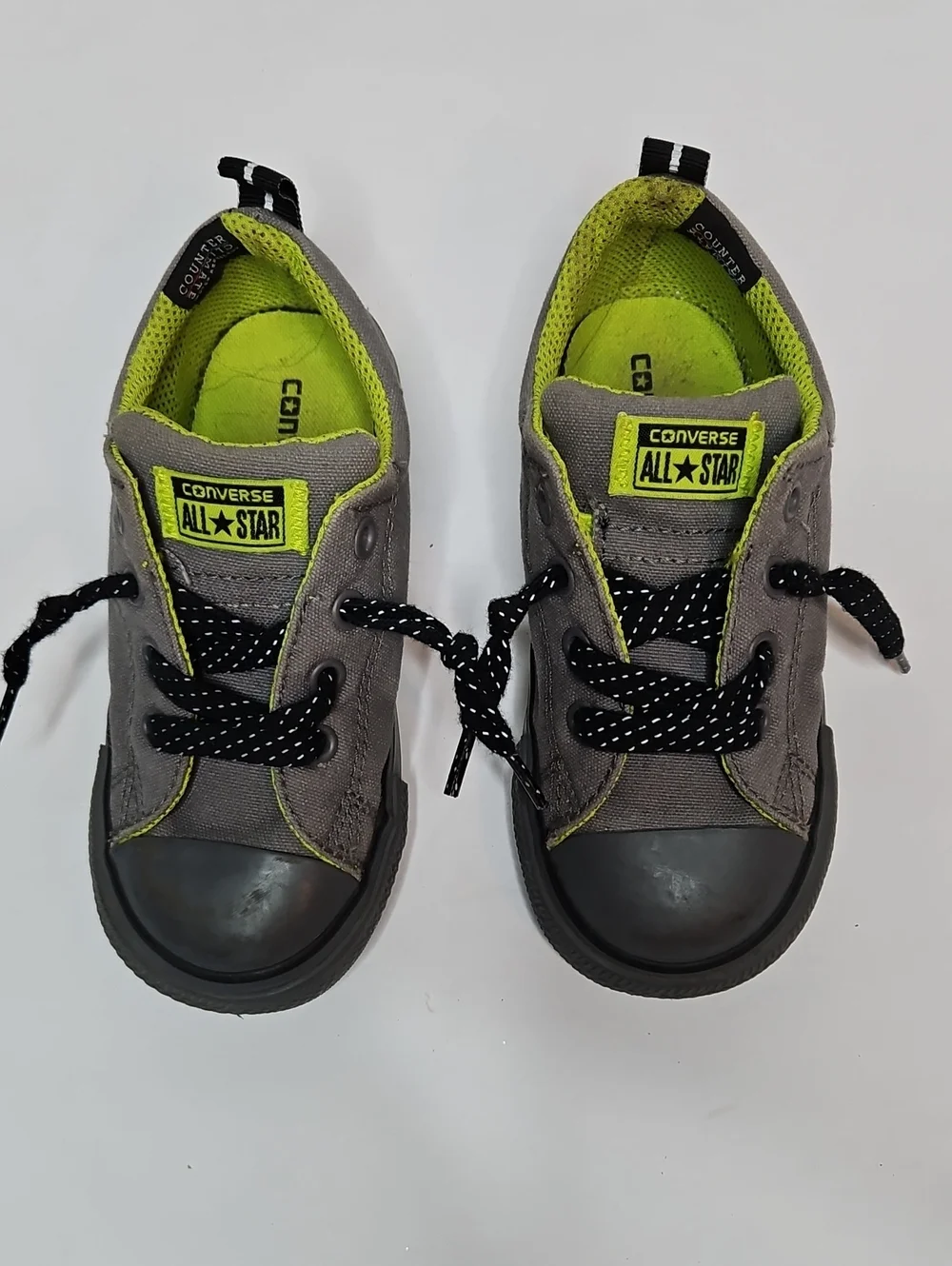 Converse Kids Gray Sneakers with Neon Green Accents